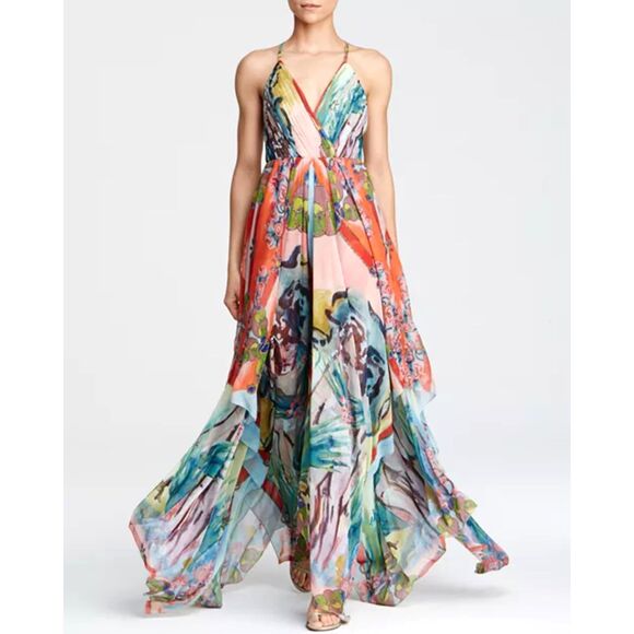 ALICE + OLIVIA Multicolor Orly Hankerchief Summer Maxi Dress   Women's Size 6 - Picture 1 of 9